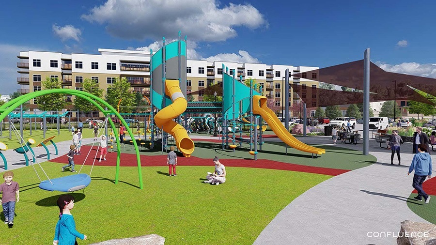 Rendering of playground at Jacobson Plaza