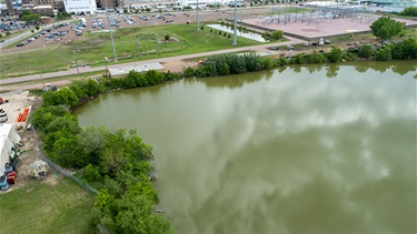 aerial drone photo of the existing quarry site at falls park